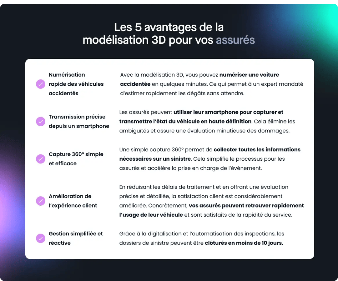 tableau des 5 avantages de la modélisation 3D pour ses assurés