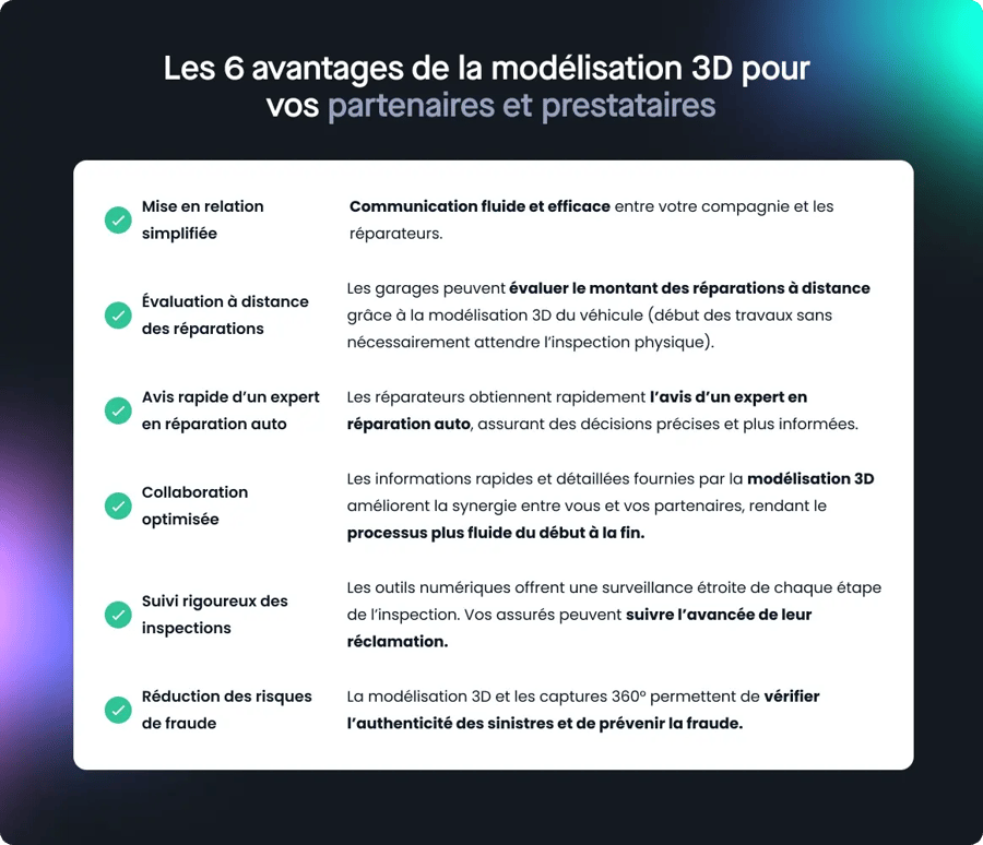 tableau des 6 avantages de la modélisation 3D pour ses partenaires et prestataires